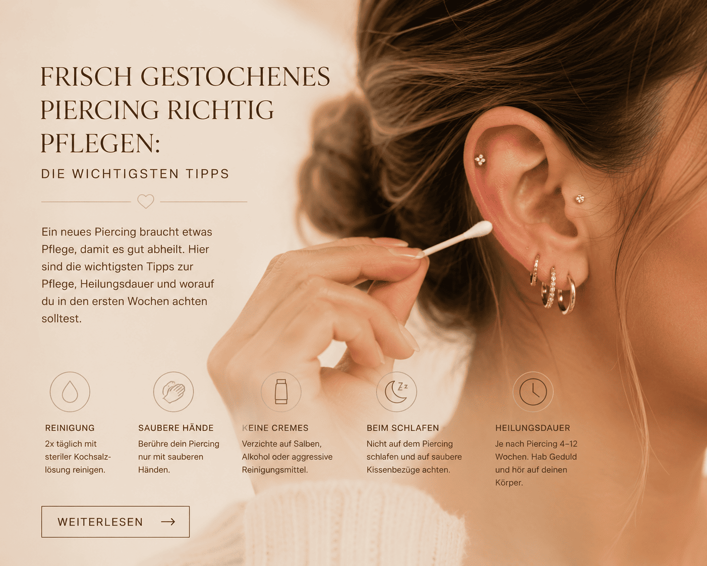 Frisch gestochenes Piercing richtig pflegen: die wichtigsten Tipps